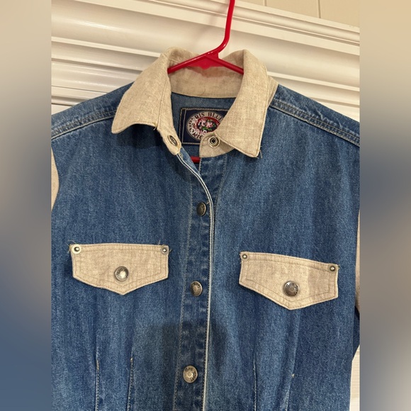VTG y2k Paris Blues Denim Maxi Shirt Dress Med Wash Sz 7 Short Sleeve Linen 90s - Picture 5 of 10